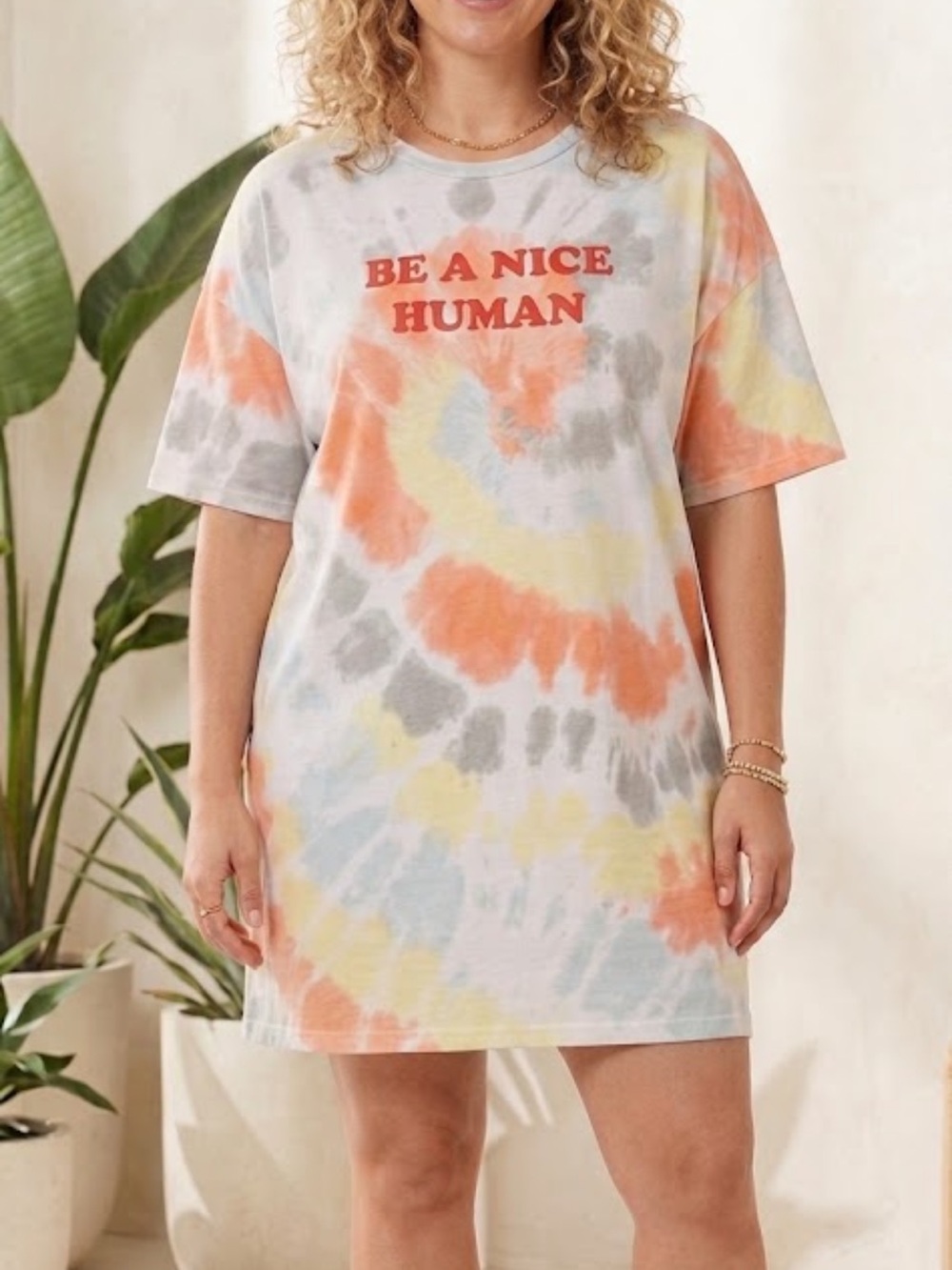 Secret Treasures Tie-Dye Sleep T-Shirt Dress - Orange, Yellow, Gray, Blue